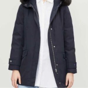 Down-filled Size 2 oversized Reiss navy puffer coat (missing faux fur)